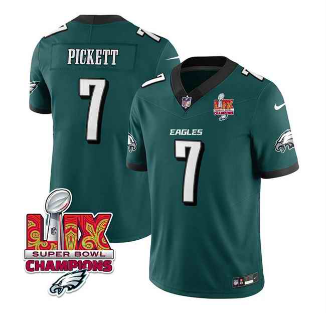 Men's Philadelphia Eagles #7 Kenny Pickett Green 2025 Eagles Logo Super Bowl LIX Patch New F.U.S.E. Vapor Limited Stitched Football Jersey